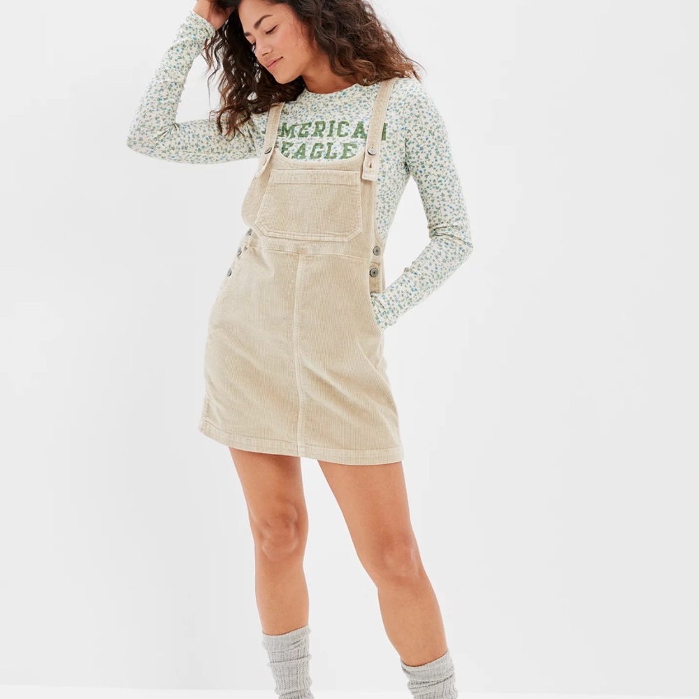 American Eagle Tan Corduroy Overall Mini Dress